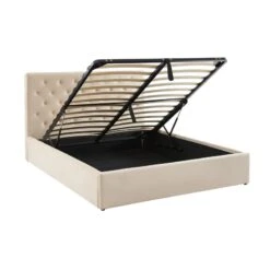 Lit Double Avec Coffre HUBERT Velours Beige 160x200 Sommier Inclus -Mobilia Soldes lit double avec coffre hubert velours beige 160x200 sommier inclus 5