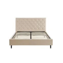 Lit Double HUBERT Velours Beige Sommier 160x200 Cm Inclus -Mobilia Soldes lit double hubert velours beige sommier 160x200 cm inclus 2