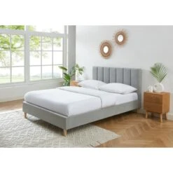 Lit Double MARIUS Tissu Gris Perle 140x190 Sommier Inclus -Mobilia Soldes lit double marius velours gris perle 140x190 sommier inclus 1