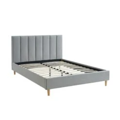 Lit Double MARIUS Tissu Gris Perle 140x190 Sommier Inclus -Mobilia Soldes lit double marius velours gris perle 140x190 sommier inclus 4