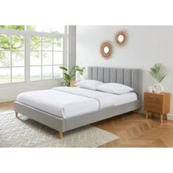 Lit Double MARIUS Tissu Gris Perle 160x200 Sommier Inclus -Mobilia Soldes lit double marius velours gris perle 160x200 sommier inclus 1