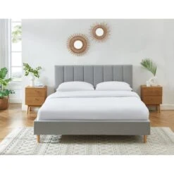 Lit Double MARIUS Tissu Gris Perle 160x200 Sommier Inclus