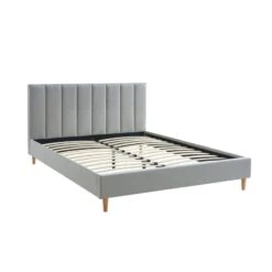 Lit Double MARIUS Tissu Gris Perle 160x200 Sommier Inclus -Mobilia Soldes lit double marius velours gris perle 160x200 sommier inclus 4