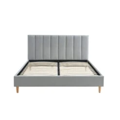 Lit Double MARIUS Tissu Gris Perle 160x200 Sommier Inclus -Mobilia Soldes lit double marius velours gris perle 160x200 sommier inclus 5