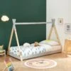Lit Enfant Tipi TINY Pin Gris 90x190 Sommier Inclus 2 Lit Enfant Tipi TINY Pin Gris 90x190 Sommier Inclus -Mobilia Soldes lit enfant tipi tiny 90x190 bois massif de pin gris sommier a lattes inclus