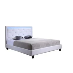 Lit à Led FILIP Simili Blanc Et Strass 140x190 Sommier Inclus -Mobilia Soldes lit filip a led 140x190cm 5