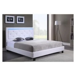 Lit à Led FILIP Simili Blanc Et Strass 140x190 Sommier Inclus -Mobilia Soldes lit filip a led 140x190cm 6