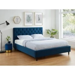 Lit Double HUBERT Velours Bleu Paon 160x200 Sommier Inclus 14 Lit Double HUBERT Velours Bleu Paon 160x200 Sommier Inclus -Mobilia Soldes lit hubert velours bleu 160x200cm 2