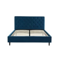 Lit Double HUBERT Velours Bleu Paon 160x200 Sommier Inclus 16 Lit Double HUBERT Velours Bleu Paon 160x200 Sommier Inclus -Mobilia Soldes lit hubert velours bleu 160x200cm 4
