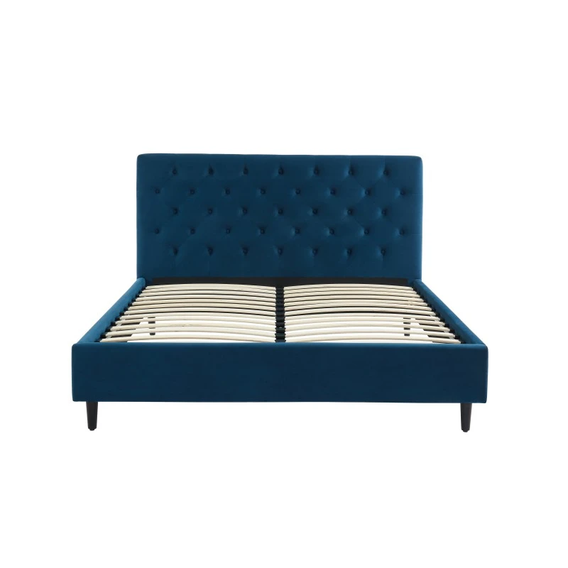 Lit Double HUBERT Velours Bleu Paon 160x200 Sommier Inclus 7 Lit Double HUBERT Velours Bleu Paon 160x200 Sommier Inclus – Image 5