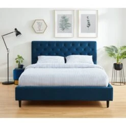 Lit Double HUBERT Velours Bleu Paon 160x200 Sommier Inclus 18 Lit Double HUBERT Velours Bleu Paon 160x200 Sommier Inclus -Mobilia Soldes lit hubert velours bleu 160x200cm 6