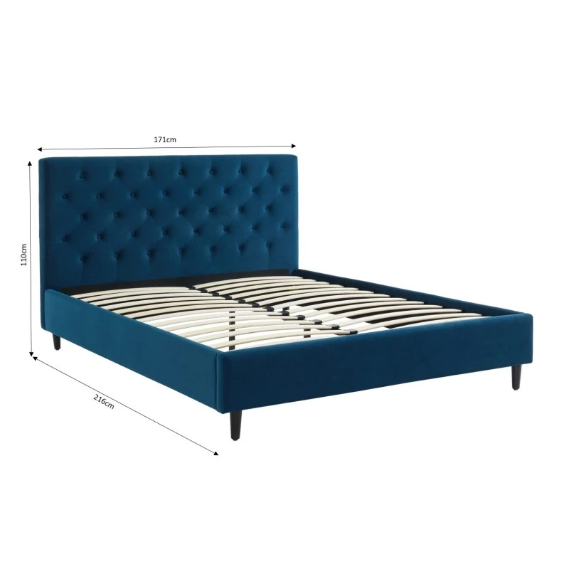 Lit Double HUBERT Velours Bleu Paon 160x200 Sommier Inclus 10 Lit Double HUBERT Velours Bleu Paon 160x200 Sommier Inclus – Image 8