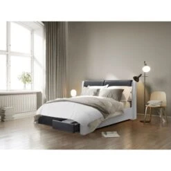 Lit à Tiroirs IMAGINA Simili Blanc Et Noir 180x200 Sommier Inclus