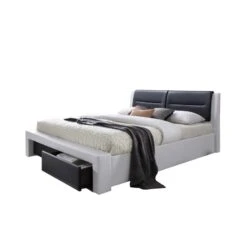 Lit à Tiroirs IMAGINA Simili Blanc Et Noir 180x200 Sommier Inclus -Mobilia Soldes lit tiroirs imagina 180x200cm 3