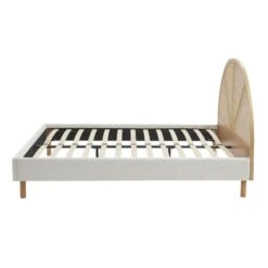 Lit Double TSUKI 160x200 Tissu Bouclette écru Et Cannage Rotin -Mobilia Soldes lit tsuki 160x200 tissu bouclettes ecru et cannage rotin 6