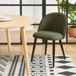 Lot De 2 Chaises MACARON Tissu Bouclettes Kaki Pieds Métal Noir 12 Lot De 2 Chaises MACARON Tissu Bouclettes Kaki Pieds Métal Noir -Mobilia Soldes lot de 2 chaises macaron tissu boucelttes kaki pieds metal noir 1