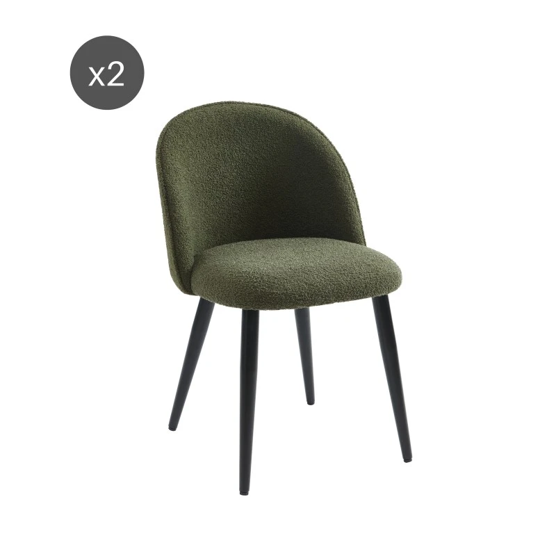 Lot De 2 Chaises MACARON Tissu Bouclettes Kaki Pieds Métal Noir 10 Lot De 2 Chaises MACARON Tissu Bouclettes Kaki Pieds Métal Noir – Image 8