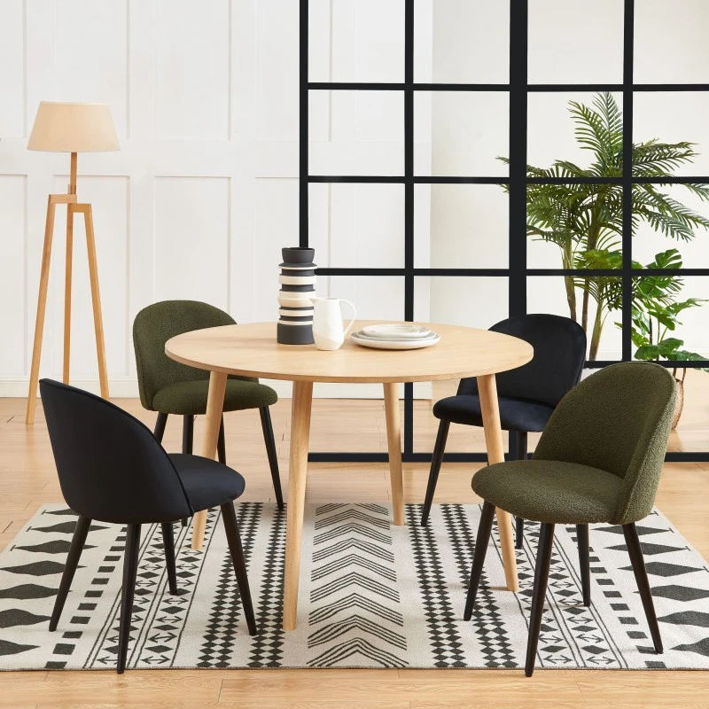 Lot De 2 Chaises MACARON Tissu Bouclettes Kaki Pieds Métal Noir 3 Lot De 2 Chaises MACARON Tissu Bouclettes Kaki Pieds Métal Noir