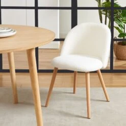 Lot De 2 Chaises MACARON Tissu Bouclettes écru Pieds Hêtre Massif -Mobilia Soldes lot de 2 chaises macaron tissu bouclettes ecru pieds hetre massif 1