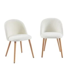 Lot De 2 Chaises MACARON Tissu Bouclettes écru Pieds Hêtre Massif -Mobilia Soldes lot de 2 chaises macaron tissu bouclettes ecru pieds hetre massif 2