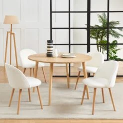 Lot De 2 Chaises MACARON Tissu Bouclettes écru Pieds Hêtre Massif