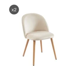 Lot De 2 Chaises MACARON Velours Beige Sable Pieds Hêtre Massif -Mobilia Soldes lot de 2 chaises macaron velours beige sable pieds hetre massif 6