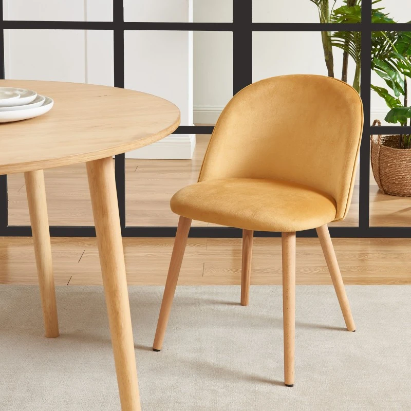 Lot De 2 Chaises MACARON Velours Jaune Ocre Pieds Hêtre Massif 5 Lot De 2 Chaises MACARON Velours Jaune Ocre Pieds Hêtre Massif – Image 3