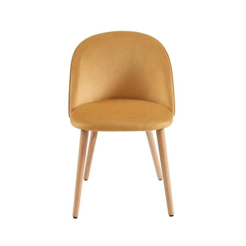 Lot De 2 Chaises MACARON Velours Jaune Ocre Pieds Hêtre Massif 8 Lot De 2 Chaises MACARON Velours Jaune Ocre Pieds Hêtre Massif – Image 6