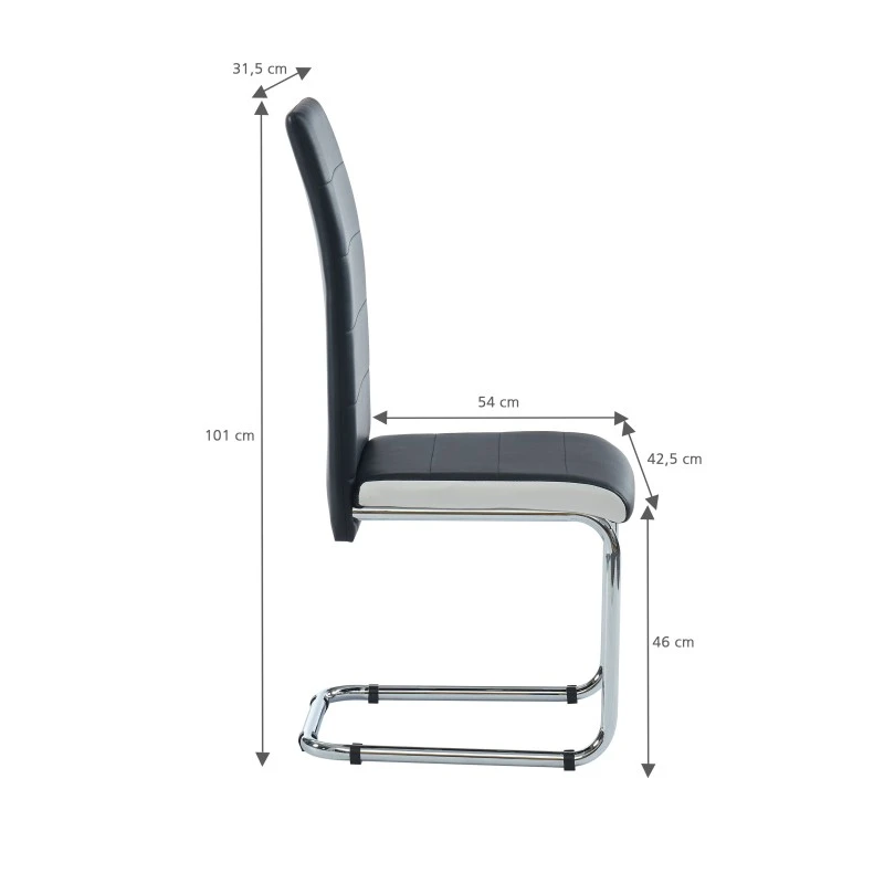 Lot De 2 Chaises MARA Simili Noir Et Blanc Pieds Métal Chromé 4 Lot De 2 Chaises MARA Simili Noir Et Blanc Pieds Métal Chromé – Image 2