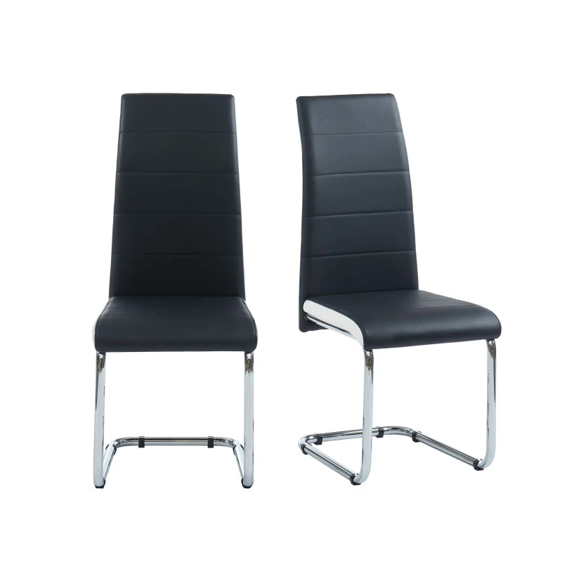 Lot De 2 Chaises MARA Simili Noir Et Blanc Pieds Métal Chromé 7 Lot De 2 Chaises MARA Simili Noir Et Blanc Pieds Métal Chromé – Image 5
