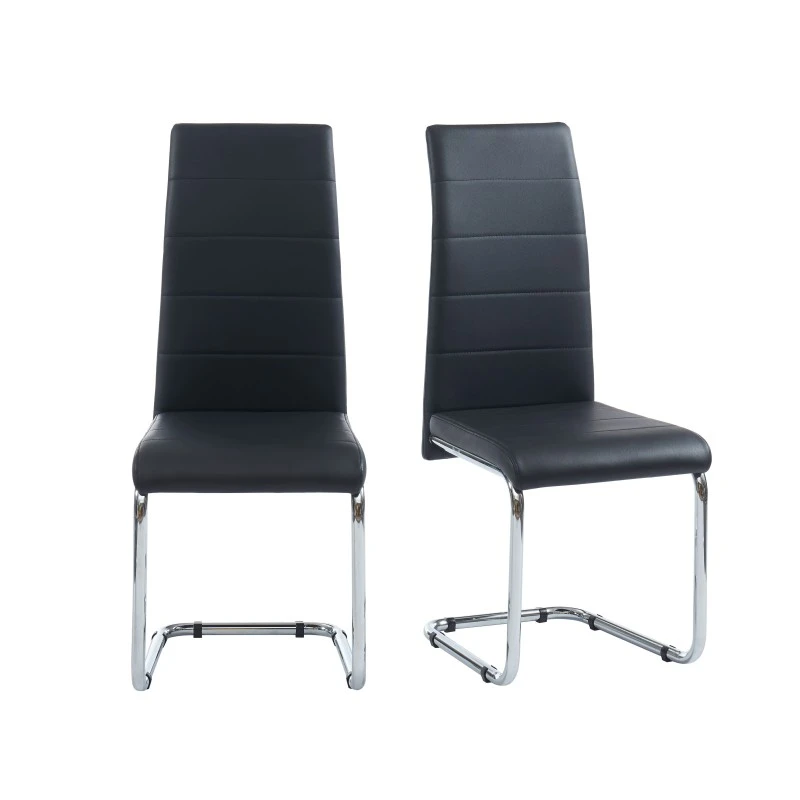 Lot De 2 Chaises MARA Simili Noir Pieds En Métal Chromé 4 Lot De 2 Chaises MARA Simili Noir Pieds En Métal Chromé – Image 2