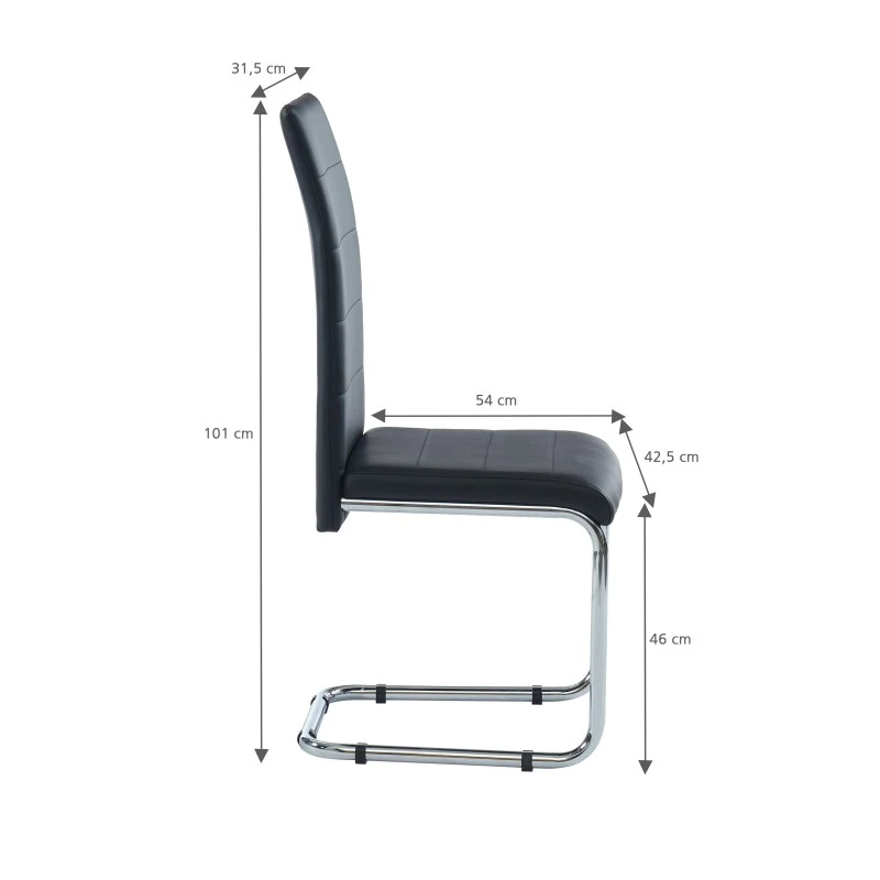 Lot De 2 Chaises MARA Simili Noir Pieds En Métal Chromé 3 Lot De 2 Chaises MARA Simili Noir Pieds En Métal Chromé