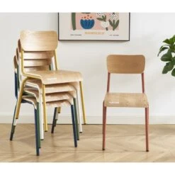 Lot De 2 Chaises PANTONE Terracotta Et Placage Frêne -Mobilia Soldes lot de 2 chaises pantone terracotta et placage frene 1