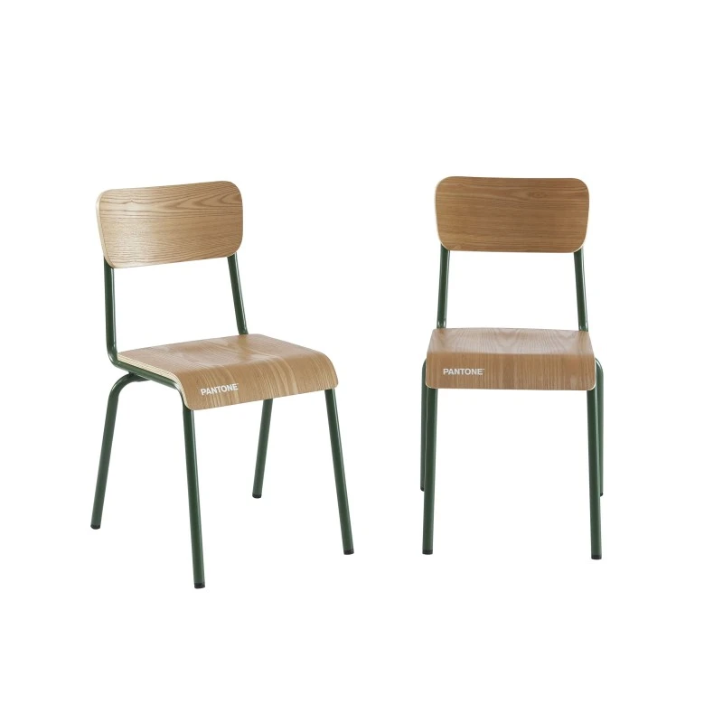 Lot De 2 Chaises PANTONE Vert Olive Et Placage Frêne 10 Lot De 2 Chaises PANTONE Vert Olive Et Placage Frêne – Image 8