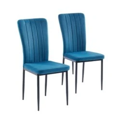 Lot De 2 Chaises POPPY Velours Bleu Pieds En Métal Noir 7 Lot De 2 Chaises POPPY Velours Bleu Pieds En Métal Noir -Mobilia Soldes lot de 2 chaises poppy velours bleu pieds en metal noir 1