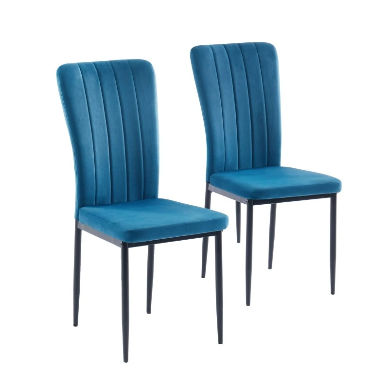 Lot De 2 Chaises POPPY Velours Bleu Pieds En Métal Noir 4 Lot De 2 Chaises POPPY Velours Bleu Pieds En Métal Noir – Image 2