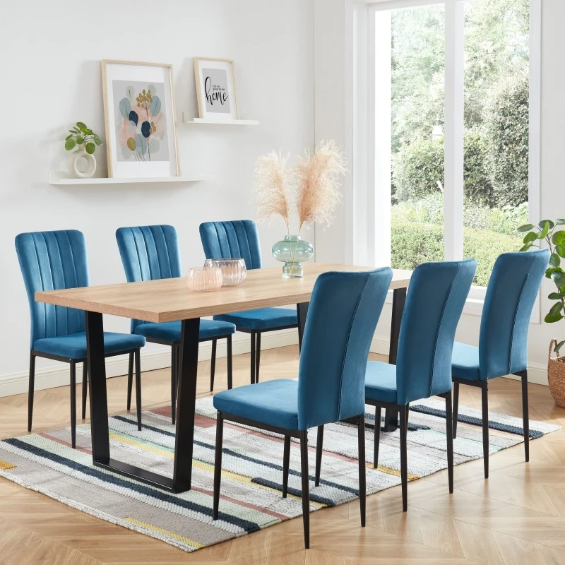 Lot De 2 Chaises POPPY Velours Bleu Pieds En Métal Noir 3 Lot De 2 Chaises POPPY Velours Bleu Pieds En Métal Noir