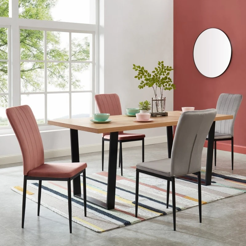 Lot De 2 Chaises POPPY Velours Rose Pieds En Métal Noir 3 Lot De 2 Chaises POPPY Velours Rose Pieds En Métal Noir