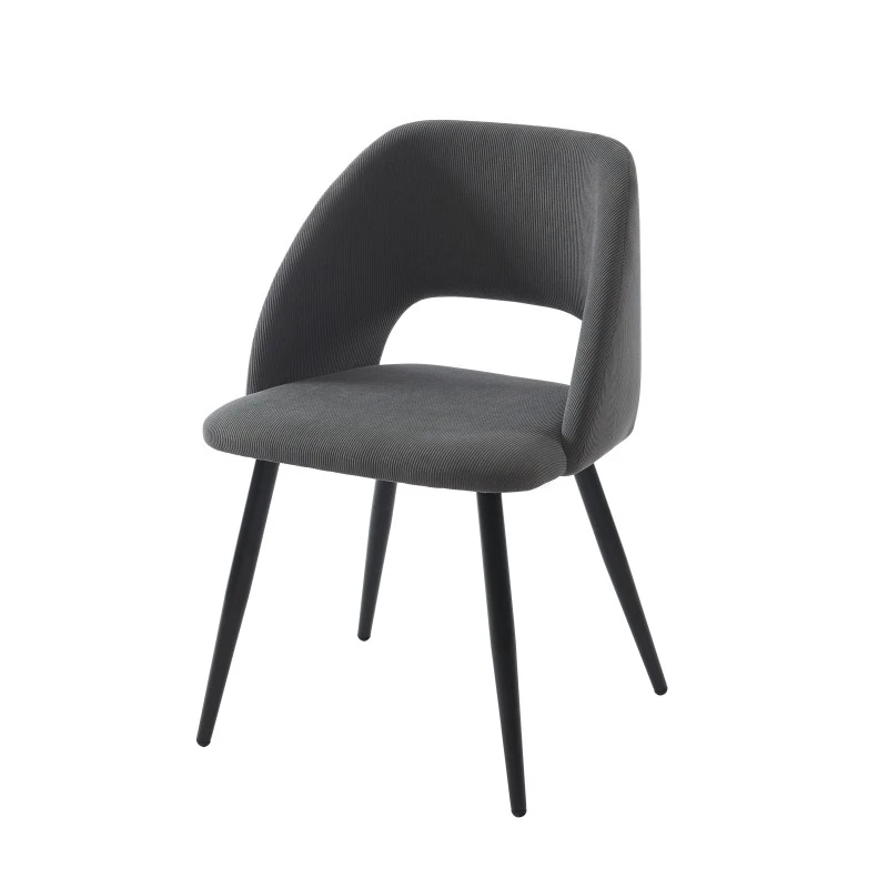 Lot De 2 Chaises VINTAGE Velours Côtelé Gris Pieds Métal Noir 7 Lot De 2 Chaises VINTAGE Velours Côtelé Gris Pieds Métal Noir – Image 5