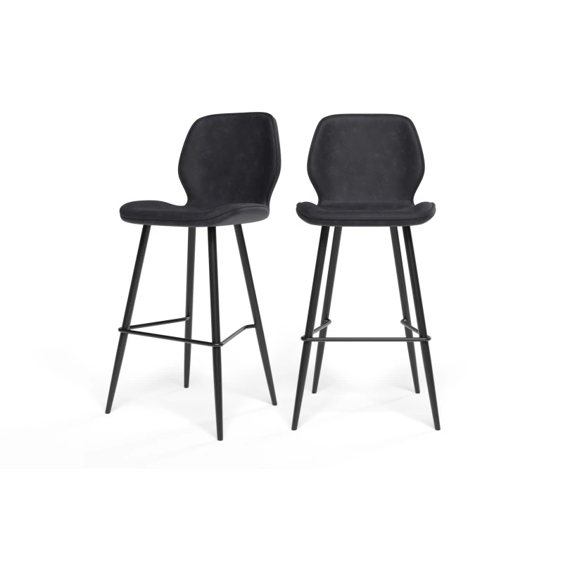 Lot De 2 Tabourets De Bar ETHAN En PU Noir 4 Lot De 2 Tabourets De Bar ETHAN En PU Noir – Image 2
