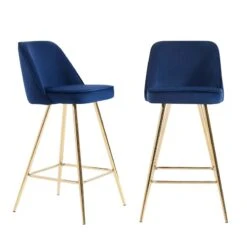 Lot De 2 Tabourets EUGENE En Velours Bleu Nuit Avec Pieds Dorés 9 Lot De 2 Tabourets EUGENE En Velours Bleu Nuit Avec Pieds Dorés -Mobilia Soldes lot de 2 tabourets eugene 13