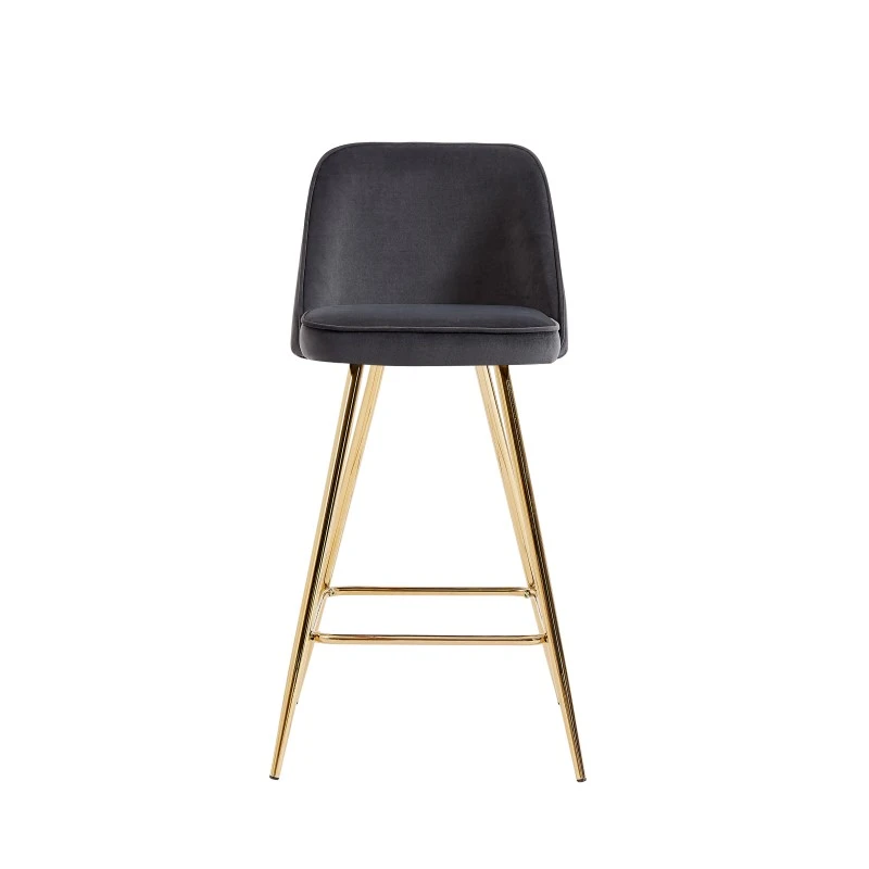 Lot De 2 Tabourets EUGENE En Velours Gris Foncé Avec Pieds Dorés 5 Lot De 2 Tabourets EUGENE En Velours Gris Foncé Avec Pieds Dorés – Image 3