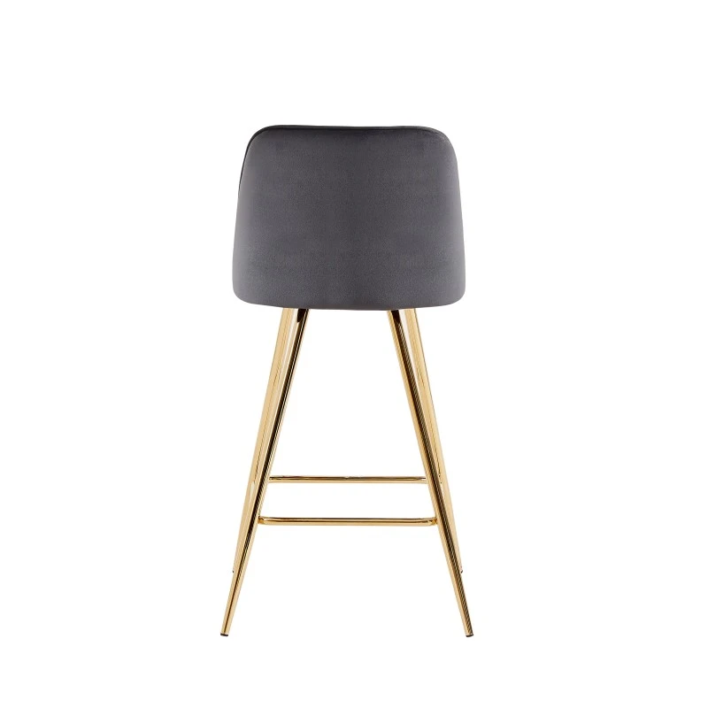 Lot De 2 Tabourets EUGENE En Velours Gris Foncé Avec Pieds Dorés 6 Lot De 2 Tabourets EUGENE En Velours Gris Foncé Avec Pieds Dorés – Image 4