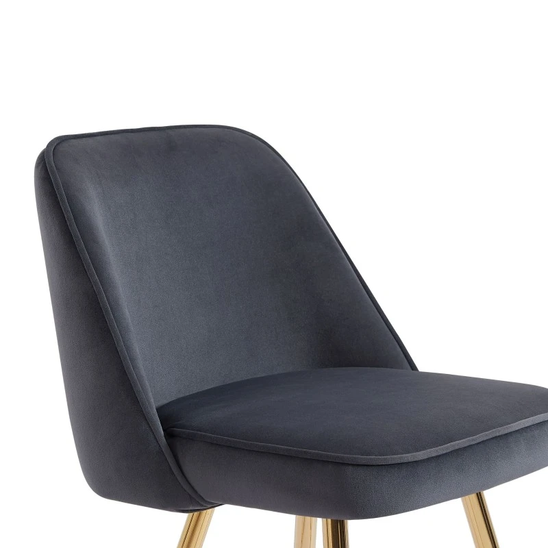 Lot De 2 Tabourets EUGENE En Velours Gris Foncé Avec Pieds Dorés 8 Lot De 2 Tabourets EUGENE En Velours Gris Foncé Avec Pieds Dorés – Image 6