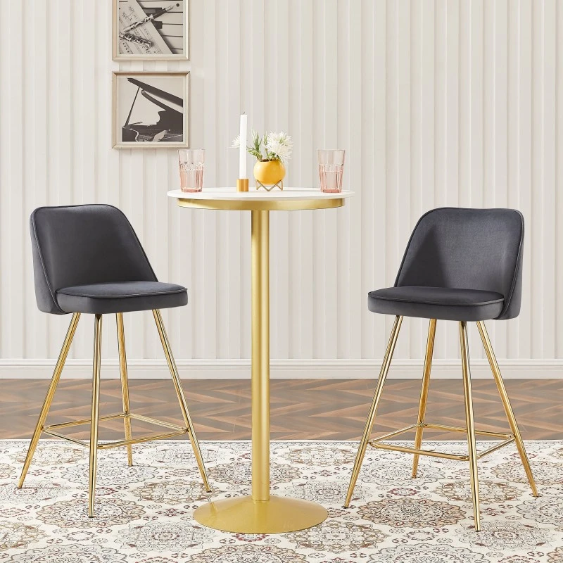 Lot De 2 Tabourets EUGENE En Velours Gris Foncé Avec Pieds Dorés 3 Lot De 2 Tabourets EUGENE En Velours Gris Foncé Avec Pieds Dorés