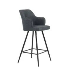 Lot De 2 Tabourets GUSTAVE En Tissu Gris Avec Pieds Noir -Mobilia Soldes lot de 2 tabourets gustave 11