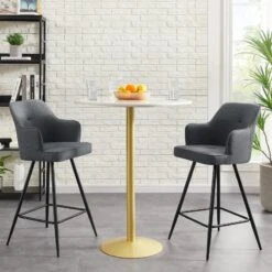 Lot De 2 Tabourets GUSTAVE En Tissu Gris Avec Pieds Noir