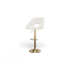 Lot De 2 Tabourets De Bar LENNY En Tissu Bouclette Blanc Piètement En Métal Doré -Mobilia Soldes lot de 2 tabourets lenny en teddy blanc sur pieds dore 3