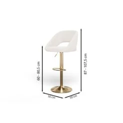 Lot De 2 Tabourets De Bar LENNY En Tissu Bouclette Blanc Piètement En Métal Doré -Mobilia Soldes lot de 2 tabourets lenny en teddy blanc sur pieds dore 6