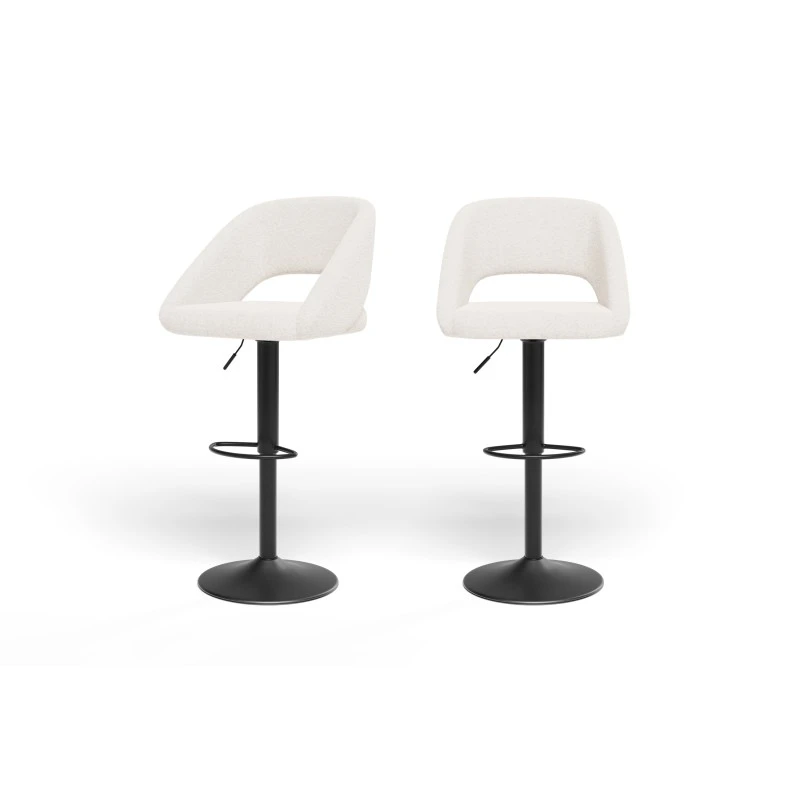 Lot De 2 Tabourets De Bar LENNY En Tissu Bouclette Blanc Piètement En Métal Noir 4 Lot De 2 Tabourets De Bar LENNY En Tissu Bouclette Blanc Piètement En Métal Noir – Image 2